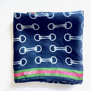 Vintage GUCCI c1980s Horse Bit Silk Scarf Med/Large 27x27 Made in Italy