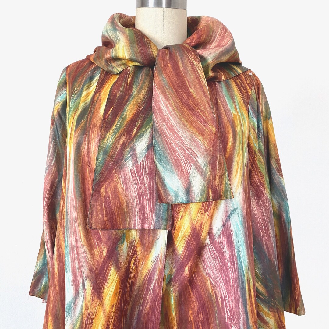 1960 Hooded Swing Coat Groovy Overcoat Paint Print True Vintage