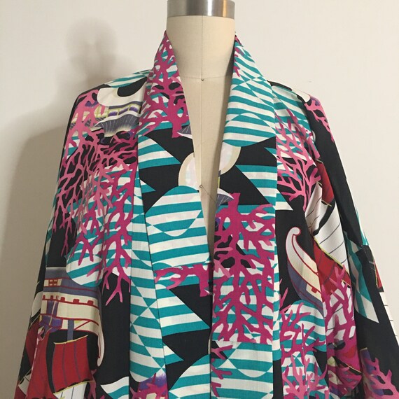 Graphic Sailing Scene Vintage Kimono Japanese Kimo
