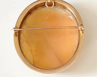 アンティーク14Kゴールドシェルカメオブローチペンダント：手彫りの