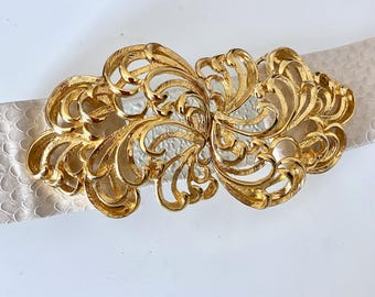 Vintage 1987 Mimi Di N Gold Tone Belt Buckle Set: Floral  display picture 3