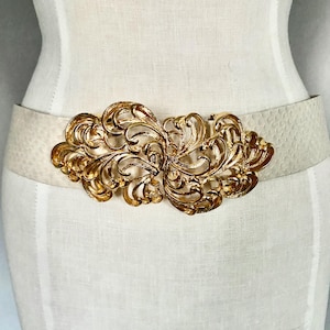Vintage 1987 Mimi di N Belt Buckle Signed Set Floral Scroll Belt Buckle Vintage  Set Signed Designer Big Gold Buckle