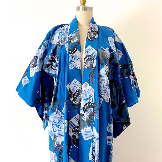 Vintage Kimono Graphic Butterfly Japanese Cotton Kimo… - Gem