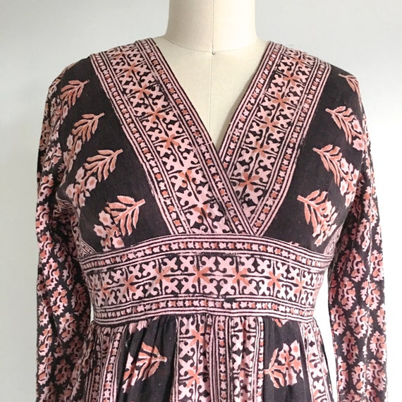 70s Indian Dress Cotton Paisley Vintage Gauze Boho
