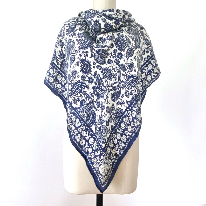 Vintage SNOW SILK Scarf Large Foulard Vintage Blue and White Chinese ...