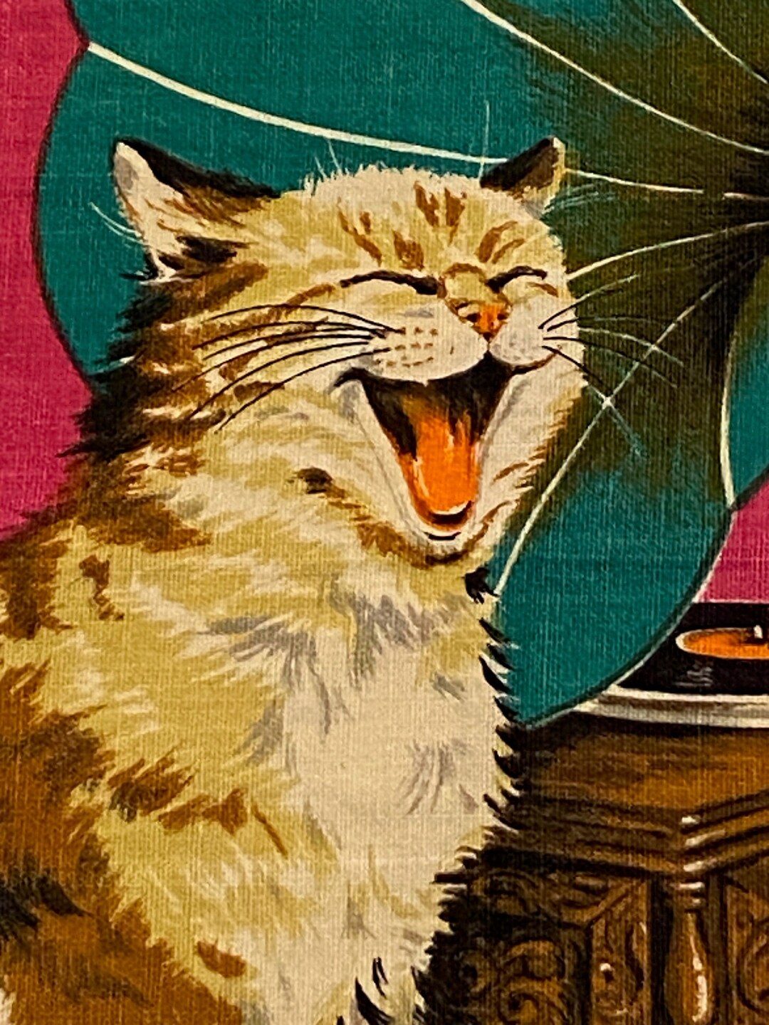 1950 Victor Victrola Tin Horn Kitty Unused Dunmoy Linen Tea Etsy