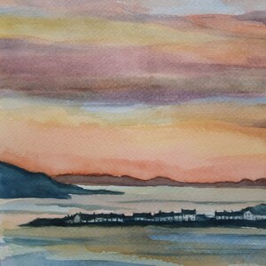 Ard Dubh- Tarjetas de felicitación en blanco- Tarjetas de cualquier ocasión- Tarjeta de arte de acuarela escocesa - Highland Sunset NC500