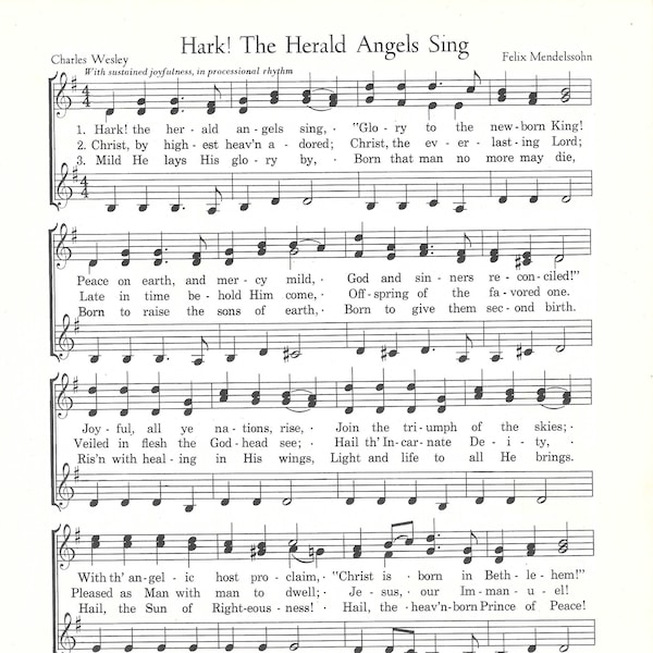 Instant Download, Hark! Herald Angels Sing Printable Christmas Hymn, Vintage Carol, Antique Sheet Music, Farmhouse Decor, Hymnal Page Print