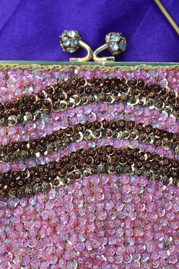 Vintage DeLill Pink Beaded & sequins Evening Bag - image 3