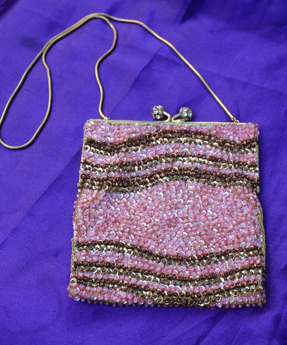 Vintage DeLill Pink Beaded & sequins Evening Bag - image 2
