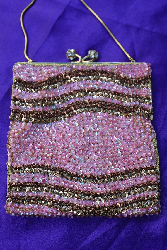 Vintage DeLill Pink Beaded & sequins Evening Bag - image 1