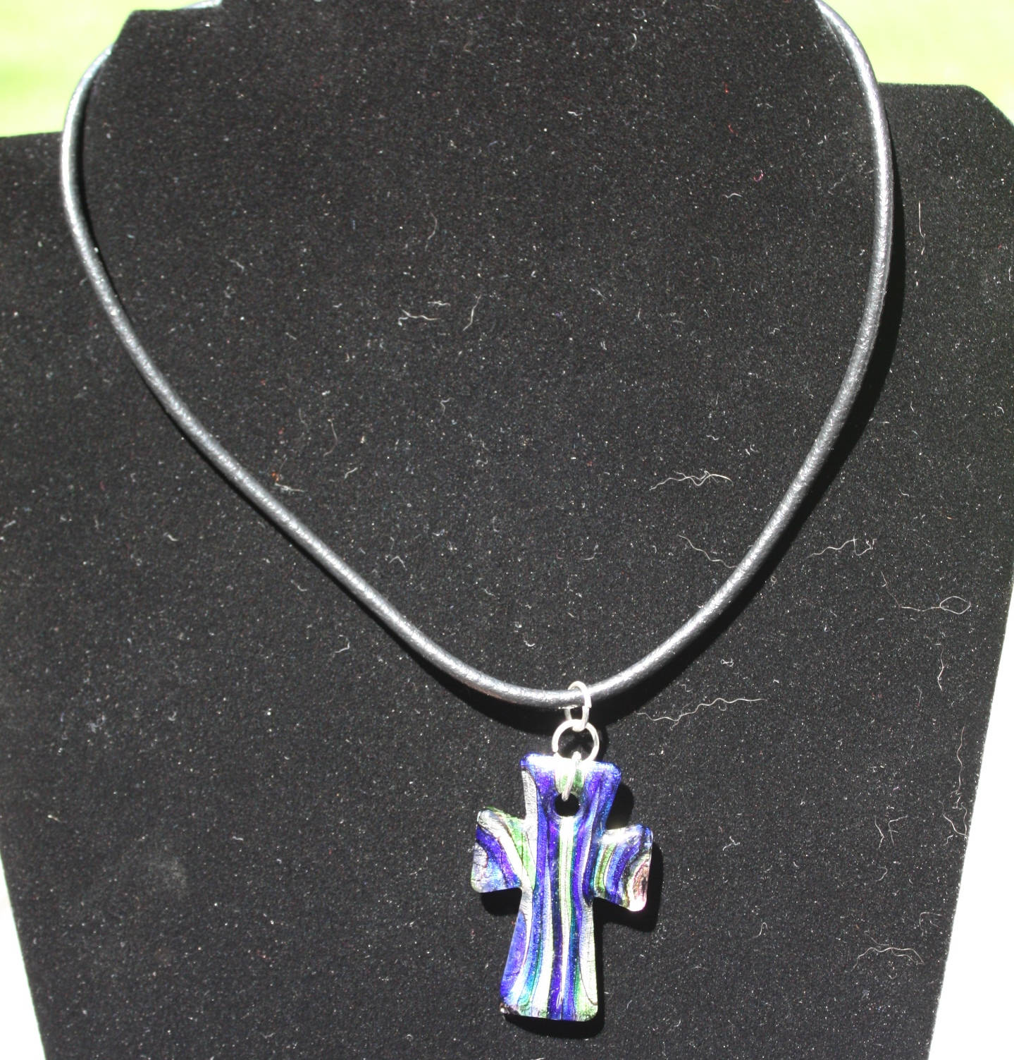 Cross Necklace Large Glass Cross Black Leather Cord Etsy