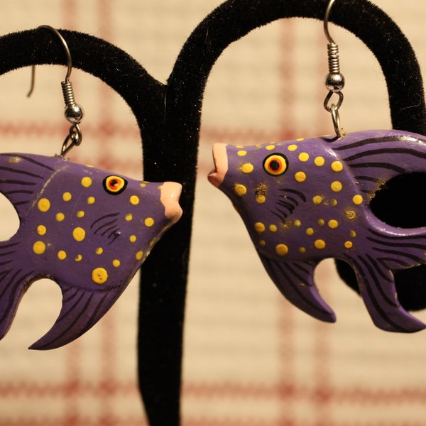 Hand carved and hand painted Fish Earrings from Bali