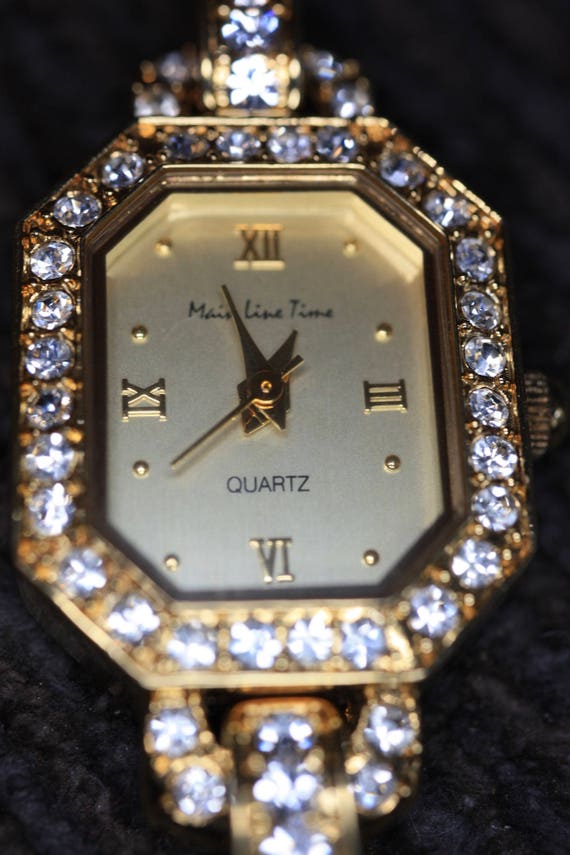 Main Line Time Cut Crystal Link Goldtone Watch B2014 - Etsy display picture 1