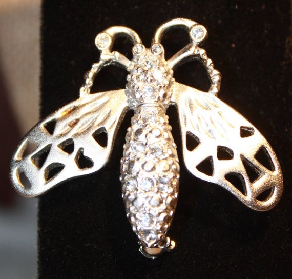 Rhinestone Bug Brooch, Wasp, Bee , Clear Sparklin… - image 1
