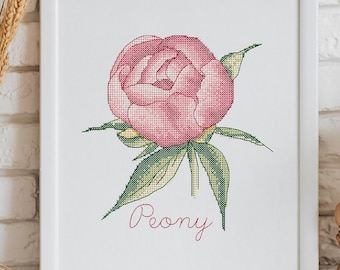Peony Cross Stitch Machine Embroidery File: Spring Floral Design (Digital Download)