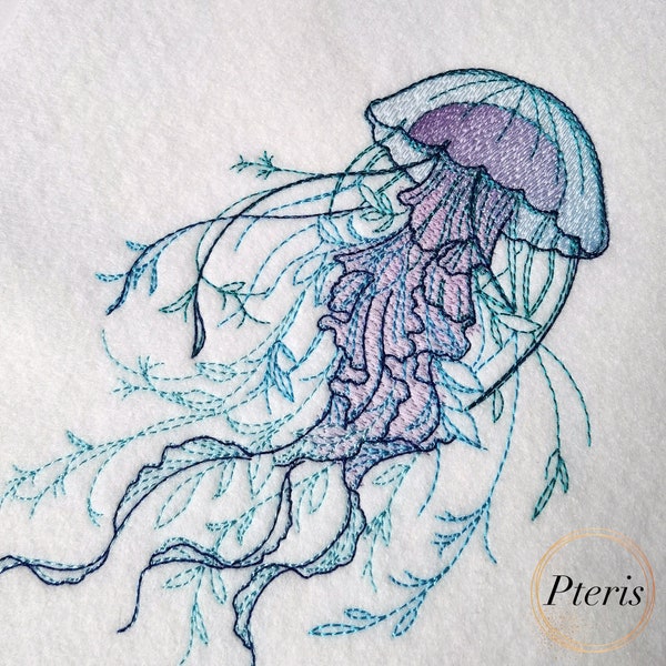 Jellyfish machine embroidery design. 5 sizes