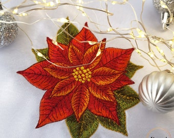 Christmas Poinsettia Machine Embroidery Design - Available in 4 Sizes for Festive Crafting