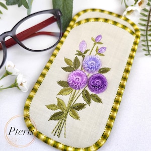バラの花のふわふわのフリンジ付きシェニールインザフープメガネケース機械刺繍デザイン