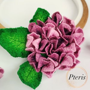 アジサイの機械刺繍デザイン ヘアピン、ブローチ、その他のジュエリーを作るための 3D フラワー フラワー FSL すべてフープ モチーフ、4x4 フープ