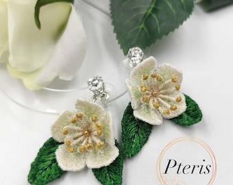 Jasmine Flower Earrings Embroidery Design: 3D Flower FSL, 4x4 Hoop (Digital Download)