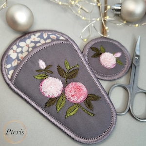 Scheren Etui mit flauschigen Rosen Maschinenstickerei - ITH Projekt Für Stickrahmen 4x4 5x7 6x10