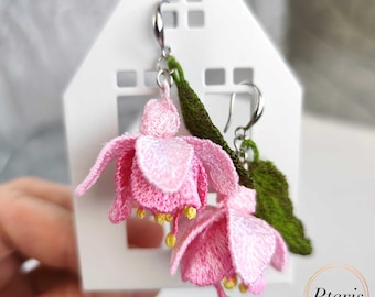 Fuchsia Flower 3D Embroidery Design: Jewelry FSL Motif (4x4 Hoop)