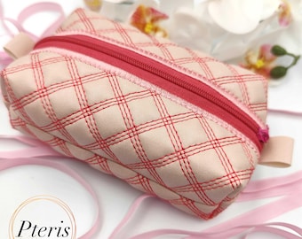 Quilted Makeup Bag Embroidery Design, In the Hoop Cosmetic Pouch Pattern (5x7-9.5x14 Hoops)