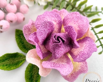 Rose 3D Flower Machine Embroidery Design Set for Hairpins & Brooches - In-The-Hoop Motif, 4x4 Hoop