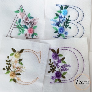 Fluffy Fringed Flowers Monogram Alphabet Machine Embroidery Font - 26 Capital Letters Оne size