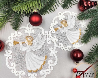 FSL Angel Machine Embroidery Design, Free Standing Lace Christmas Ornament, Baptism Angel File, Memorial Pattern, 4x4 5x5 Hoop