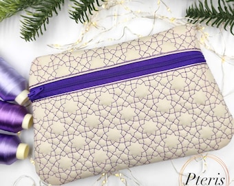 Quilted Zipper Bag Machine Embroidery Design In The Hoop Cosmetic Pouch (5x7, 6x10, 8x12 Hoop)