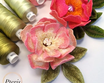 Rosehip Blossom Embroidery Design: 3D Wild Rose, Hairpin & Jewelry Motif (4x4 Hoop)