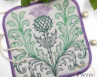 Thistle Floral Celtic Pattern Cup Coaster Machine Embroidery Design (ITH) - 4x4, 5x7, 6x10 Hoop