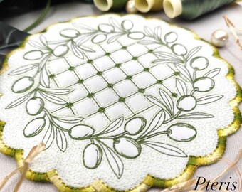 Olive Branch Quilted Cup Coaster Machine Embroidery Design (ITH) - 4x4, 5x7, 6x10, 8x8 Hoop