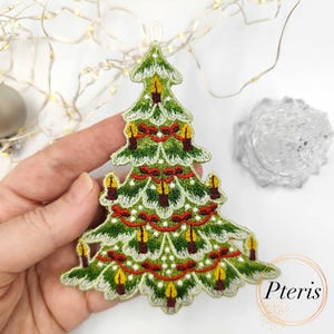 Ciondolo albero di Natale FSL - Progetto di ricamo a macchina ITH Lace in tre dimensioni per cerchi da 5x7 e 6x10