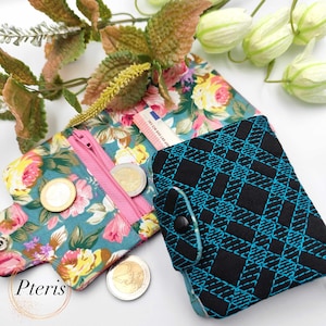 Billetera acolchada con bolsillo con cremallera y ranuras para tarjetas de crédito Diseño de bordado a máquina en bastidor de 6 x 10