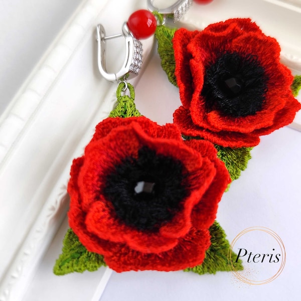 3D Poppy Flower Earrings Machine Embroidery Design FSL (4x4 Hoop)