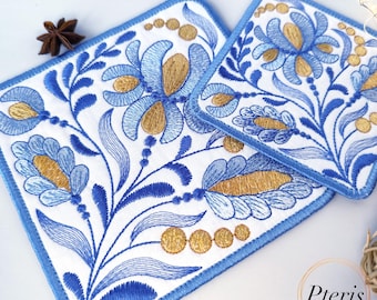 Folk Flowers Cup Coaster Machine Embroidery Design (ITH) - 4x4, 5x7, 6x10 Hoop