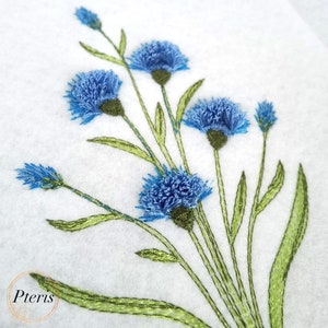 Cornflowers flower fluffy fringed chenille machine embroidery 3 sizes design.