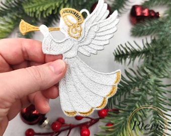 FSL Angel Machine Embroidery Design Christmas Window Tree Decoration 3 Sizes 4x4 Hoop