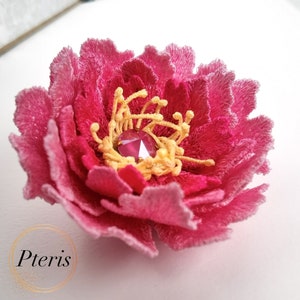 Pion 3D FSL Broderidesign: Blommig hårnål, Brosch (4x4 Hoop) bild 2