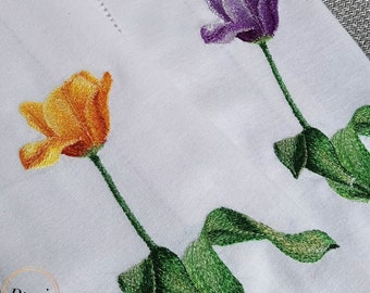 Tulip machine embroidery Design for home and clothing decor 3 sizes