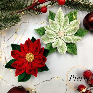 3D Christmas Poinsettia Flower FSL Machine Embroidery Design 4x4 Hoop