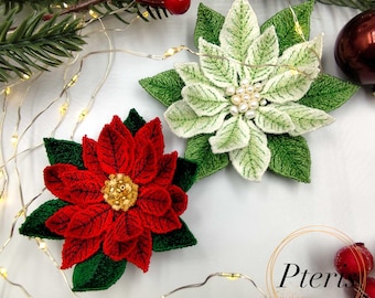 3D Christmas Poinsettia Flower FSL Machine Embroidery Design 4x4 Hoop