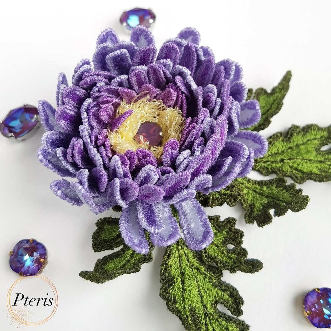 Chrysanthemum Machine Embroidery Design 3D Flower for Making Hairpins