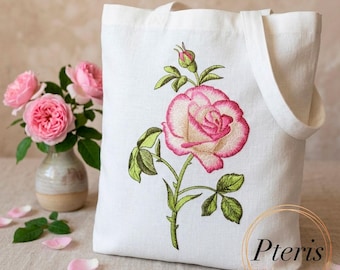 Realistic Rose Embroidery Design | Botanical Pink Flower Pattern (Digital File)