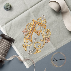 Motif de broderie Machine monogramme mariage Français majuscule F - 5 tailles - cerceau 4 x 4 et 7 x 5