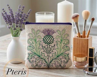 ITH Thistle Zipper Pouch Embroidery Design Set, Quilted Botanical Makeup Bag Project for 5x6 6x6 8x8 Hoop