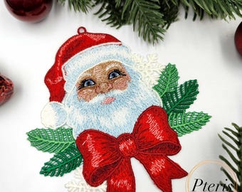 FSL Santa Claus Ornament Machine Embroidery Design, Christmas Lace Decoration, 4x4 5x7 Hoops